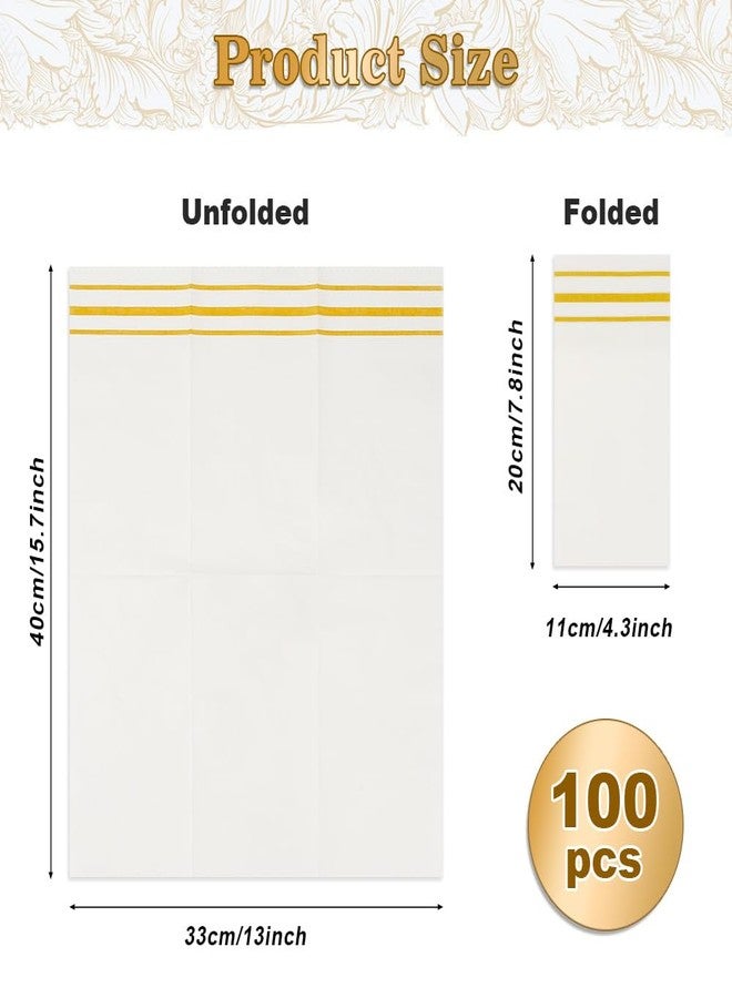 KQNBI 100 Pack Paper Napkins Disposable Guest Towels Gold Lined Elegant Dinner Napkins 2-ply Party Napkins Guest Disposable Soft & Absorbent Paper Hand Towels for Bathroom Kitchen Wedding Party Dinner Event - Image 3